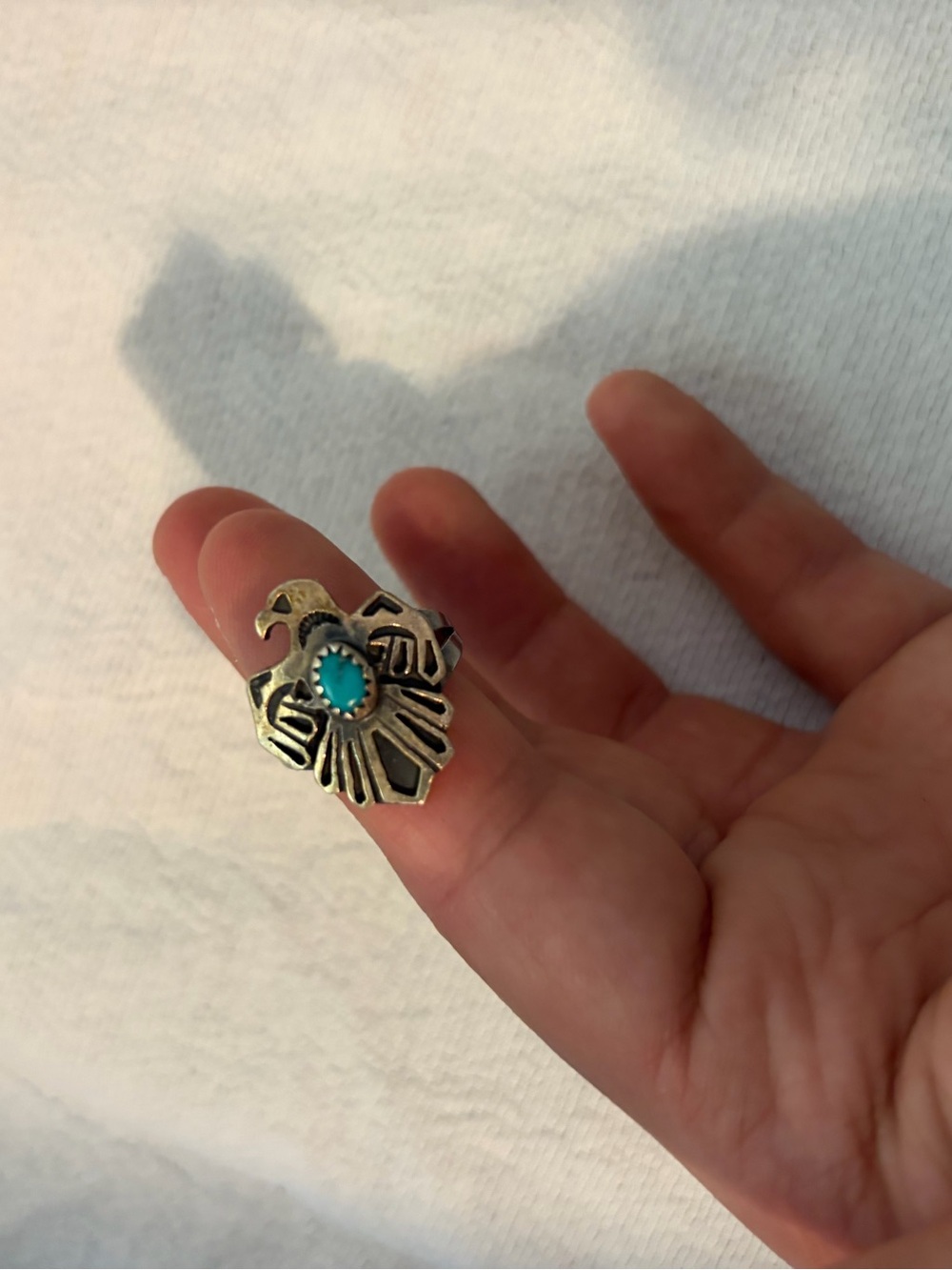 Vintage Southwestern Native American Sterling Silver Turquoise Eagle / Peyote Bi